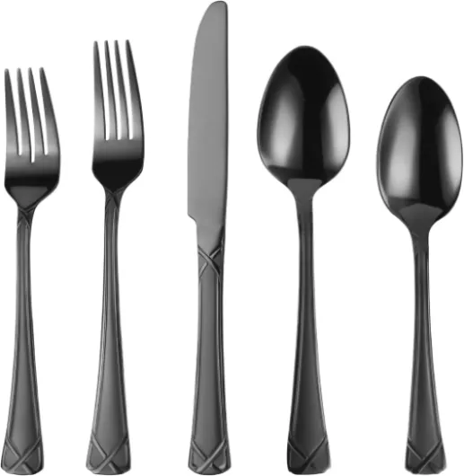 X-Haoware Lot de 30 couverts en acier inoxydable noir pour 6 personnes – Comprend couteaux, fourchettes et cuillères, polis miroir, passent au lave-vaisselle