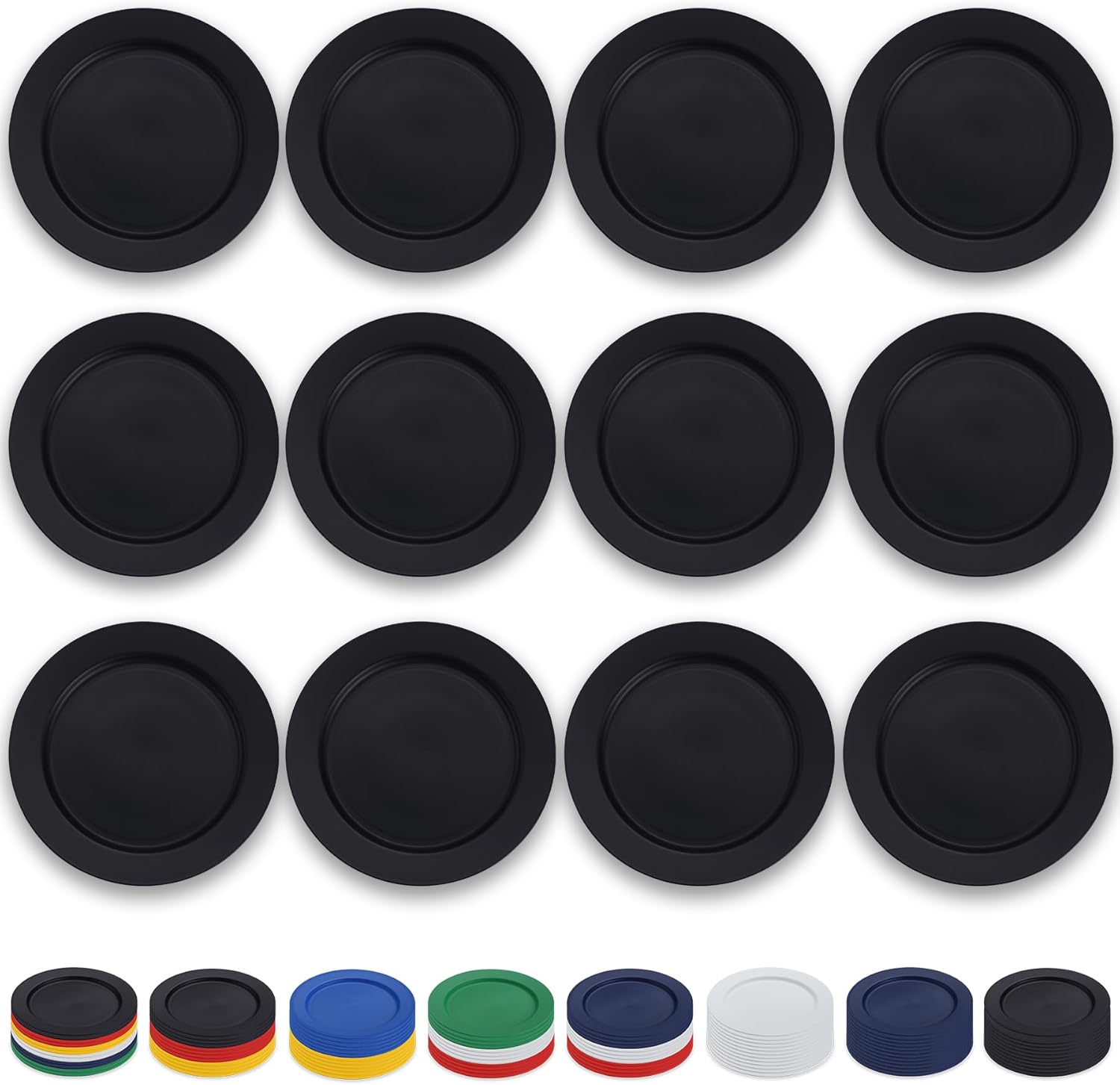 Assiettes en plastique noir ensemble 12 pièces 25cm plates réutilisables, assiettes à salade, bols de pâtes, vaisselle facile à transporter pour la maison, jardin, pique- 6 - Noir