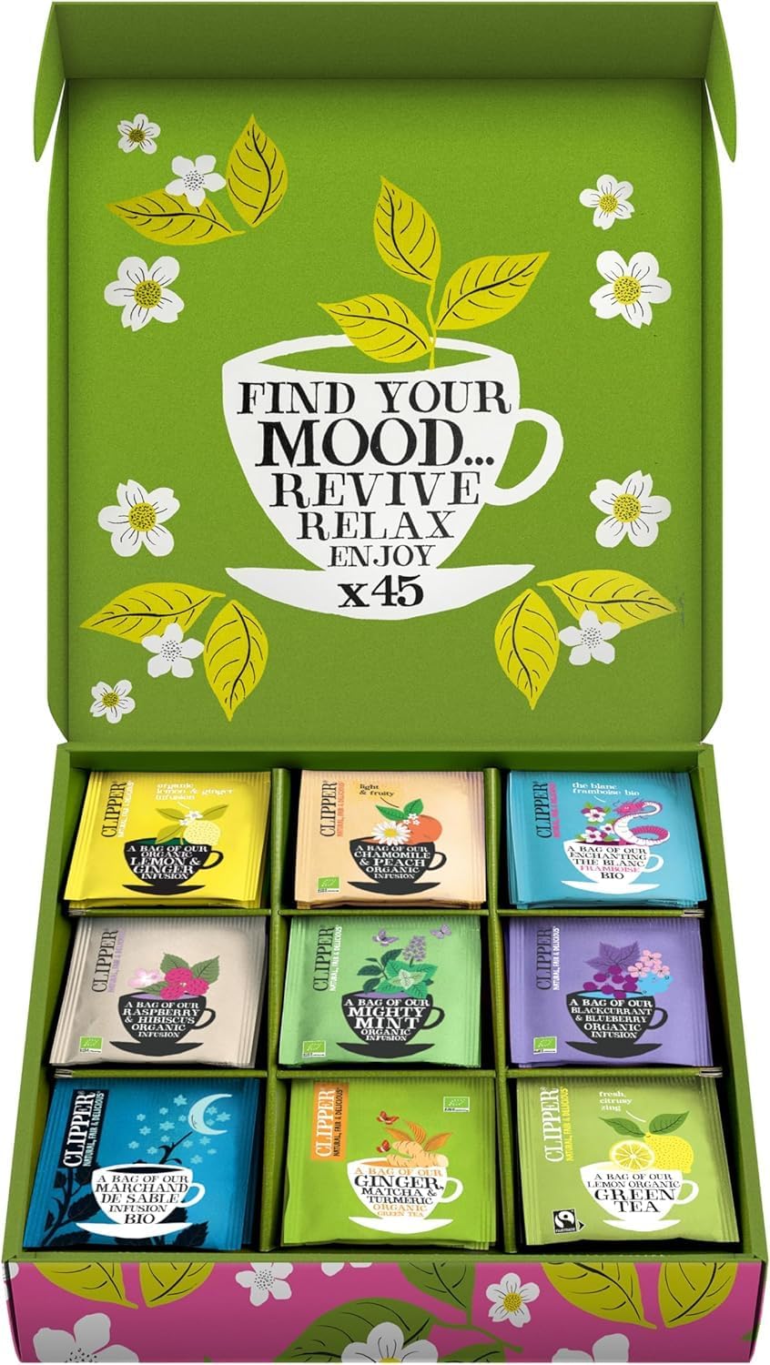 CLIPPER - Coffret Découverte Infusions et Thés Bio - Sachets Assortis - Écologique et Commerce Équitable – Idée Cadeau - 45 Sachets Non Blanchis