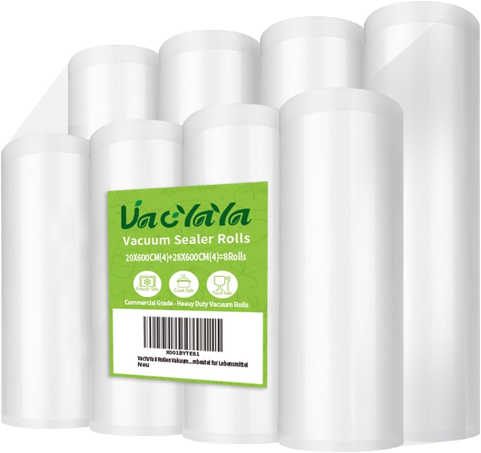 8 Rouleau (4)20x600cm et (4)28x600cm Rouleau Sacs Pour Machine Sous Vide Alimentaire,sans BPA et LFGB Sac de Congelation Sous Vide,Compatible Avec n'importe Quelle Scelleuse Sous Vide 8Rouleau