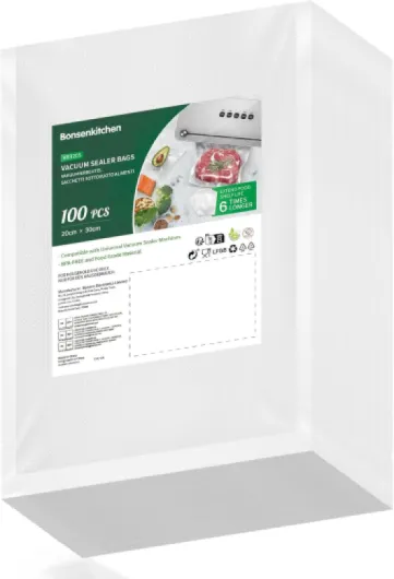 Sacs Sous Vide Alimentaire 100 Sachets 20 x 30 cm pour Machine Sous Vide - Sacs à Faire le Vide d'air Gaufrés pour la Conservation des Aliments et la Cuisson, VB3205
