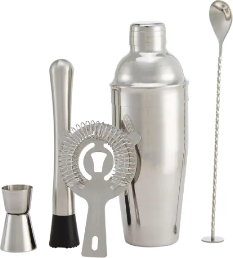 Cocktail, 5 unités, 70 cl, shaker, doseur, passoire, pilon, Acier inoxydable 5 pièces