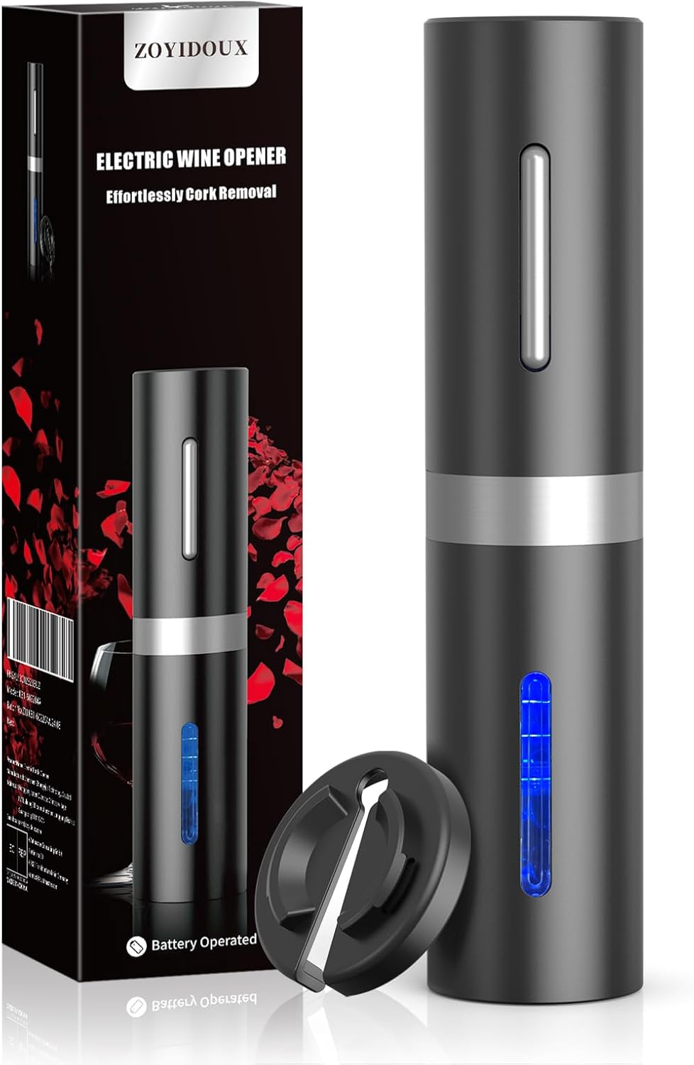 Tire Bouchon Électrique,Ouvre Bouteille Professionnel pour Vin Sans Fil Décapsuleur Automatique avec Coupe-Capsule,pour la maison, le restaurant, les fêtes, comme cadeau pour la famille Tire Bouchon À Piles - Noir