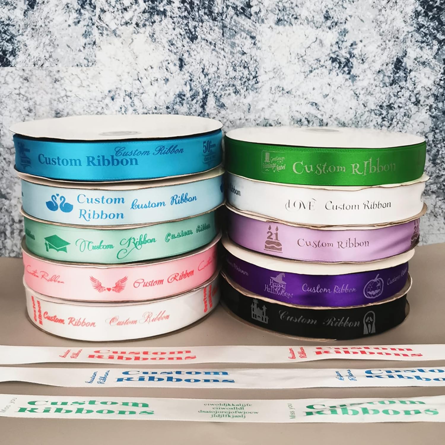 Ruban imprimé avec logo personnalisé pour boîte cadeau, emballage de pâtisserie, mariage, anniversaire, bracelet à faire soi-même, étiquettes en tissu (45,7 m, 10 mm) 45,7 m 10mm
