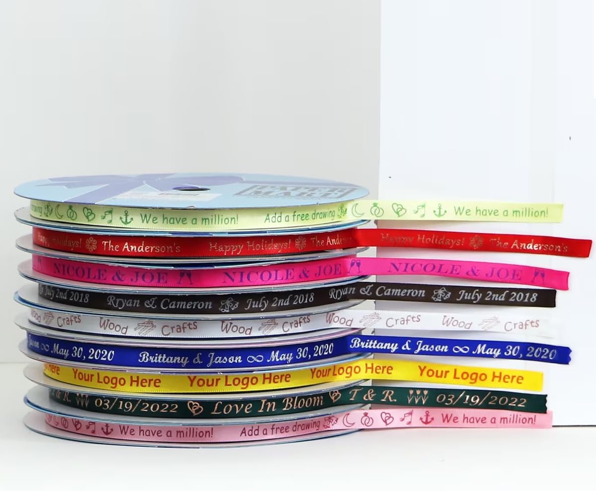 Ruban en satin personnalisé, emballage cadeau, anniversaire, mariage, anniversaire de mariage, ruban personnalisé, ruban de marque d'entreprise (10 mm) 10mm