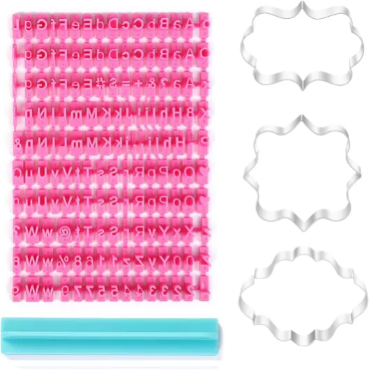 Lot de 150 tampons de l'alphabet et 3 emporte-pièces en forme de lettres inférieures et majuscules et ponctuation utilisés pour décorer des biscuits, des gâteaux, des fondants