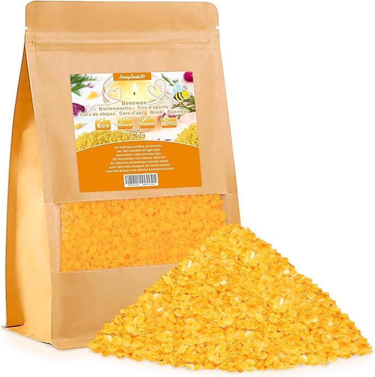 Pastilles de Cire d'abeille, 1 kg, idéale pour Les cosmétiques naturels, Les lingettes en comme Cire de Bougie, Emballage Durable, Jaune