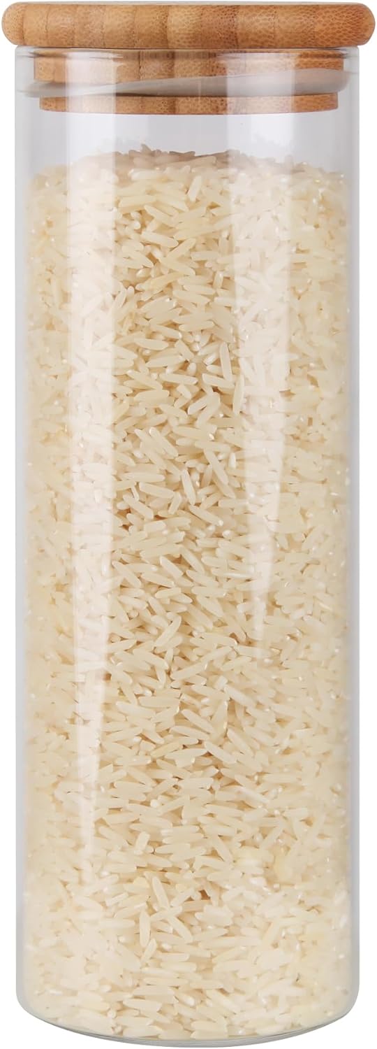 Bestlivings Bocal de conservation 500 ml avec couvercle en bambou Ø 6,6 x 18,5 cm, récipient en verre hermétique réutilisable de qualité supérieure, bocal à épices pour la cuisine