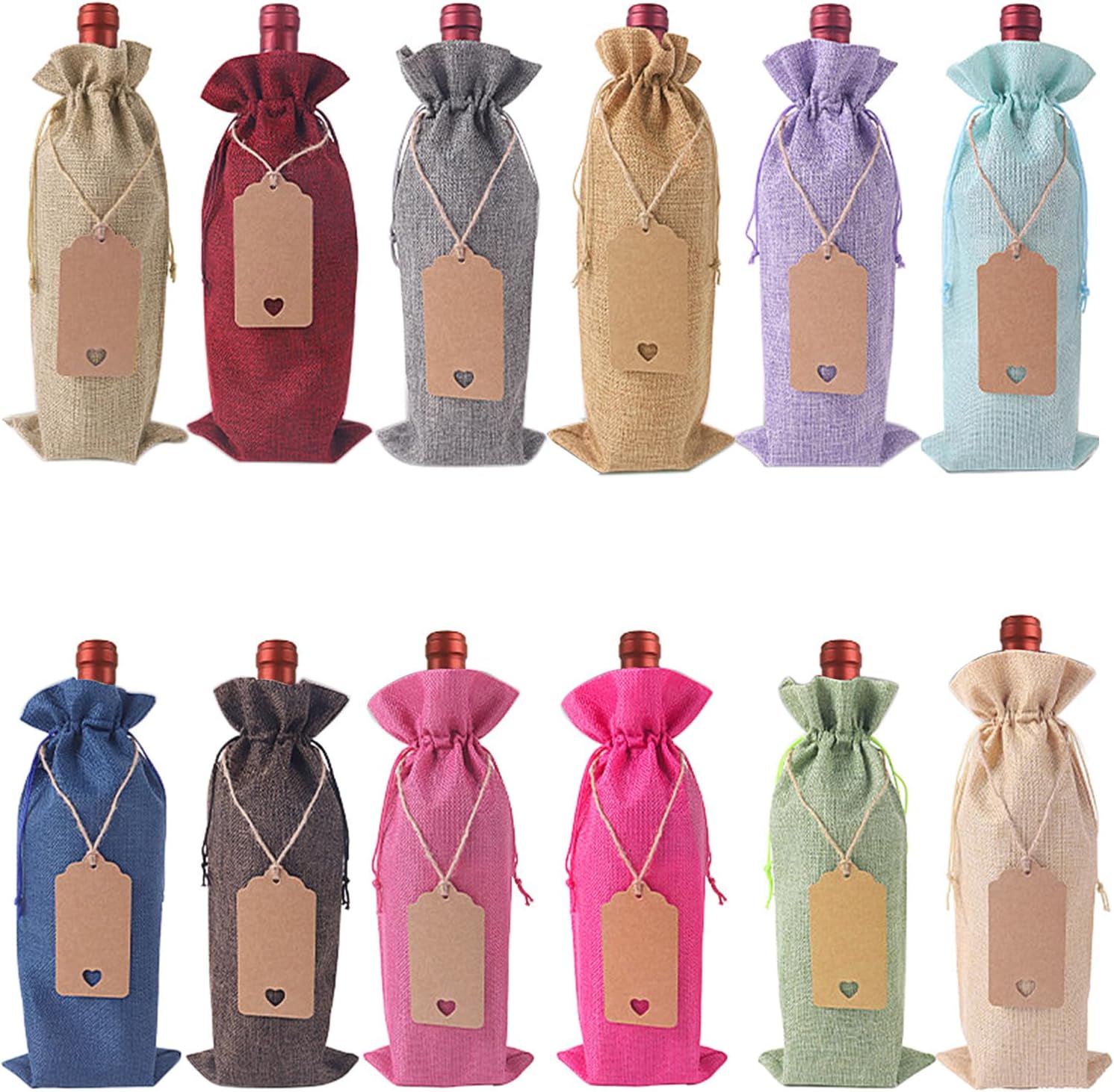 Sacs à Vin en Toile de Jute, 12 Pièces Réutilisables avec Cordon de Serrage, Couverture de Bouteille pour Fête, Mariage, Anniversaire, Noël