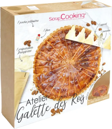 SCRAP COOKING - Coffret Atelier Galette des Rois - Kit Pâtisserie avec Préparation Fangipane, Fève, Couronne, Poche à Douille, Recette - 3799