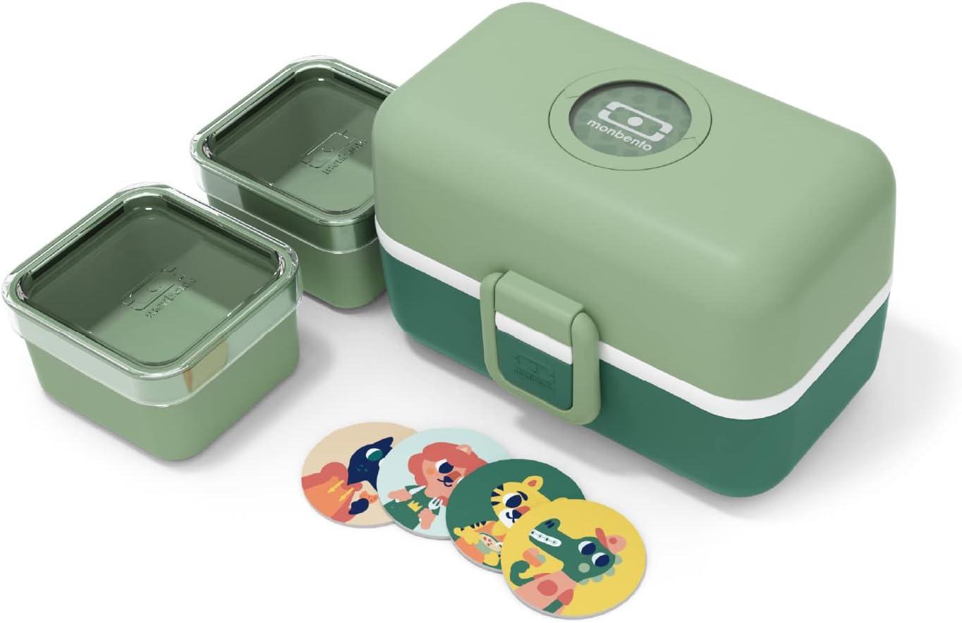 Lunch Box Enfant MB Tresor Green Forest - Boîte Repas et/ou Goûter 3 Compartiments - Idéal Ecole/Parc - Sans BPA - Durable et Sûr - Vert Green Forest Plastique