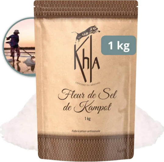 Fleur de Sel de Kampot 1 kg - Sachet Fleur de Sel 100% Naturelle - Ingrédient Cuisine Épice - Direct Producteur – Gros Sel Alimentaire - Origine Cambodge Sac Kilo
