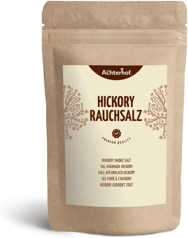 Sel fumé Hickory 1000g - à l'arôme exquis de fumée - sel pour barbecue américain - idéal pour les sauces, les marinades ou pour la préparation de rôtis ou de viandes grillées - vom Achterhof 1 kg (Lot de 1)