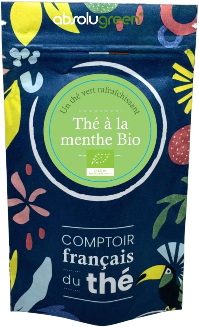 Thé Vert Menthe – Comptoir Français du Thé – Pochette 80g en Vrac – Traditionnel à la Menthe – Boisson Rafraîchissante et Digestive, Idéale Après le Repas