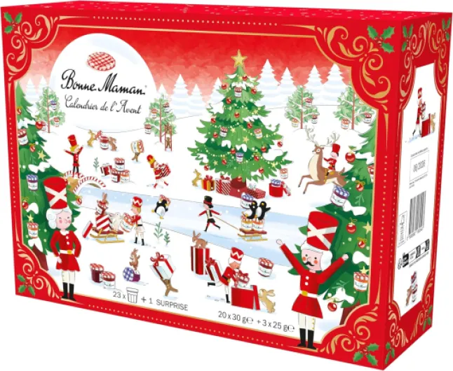 Calendrier de l’Avent Bonne Maman - Édition Limitée 2025 avec 24 Gourmandises Authentiques - Confitures & Pâtes à Tartiner - Idée Cadeau Noël pour Petit Déjeuner & Goûter