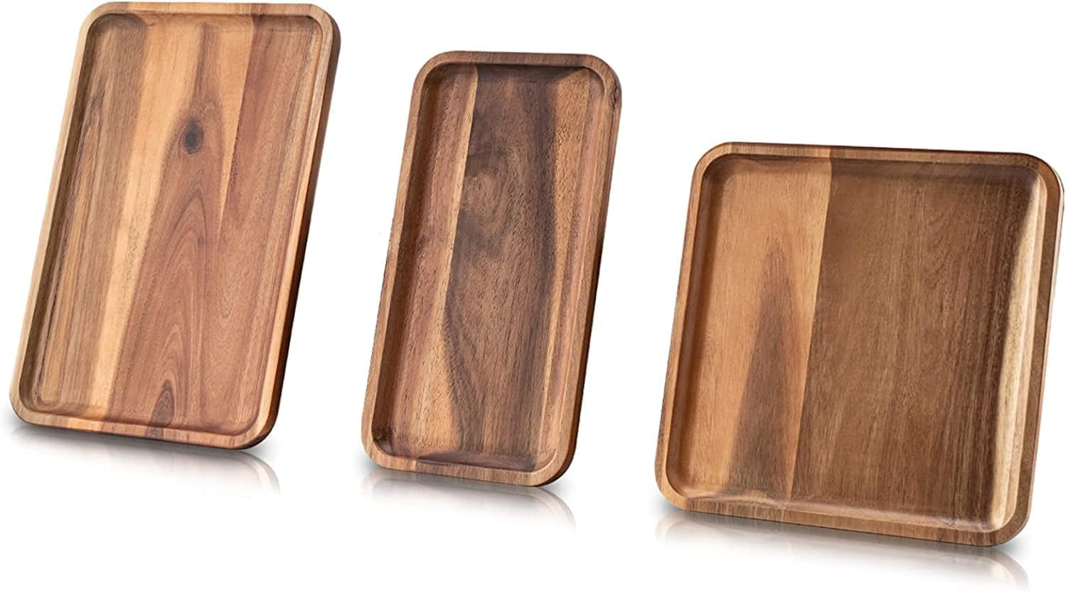 Bill.F Lot de 3 plateaux de service en bois d'acacia Octogone pour fruits, légumes, apéritif, plateau de service, nourriture, planche à fromage, pain Charcuterie Boardsoard Partie 3 - B