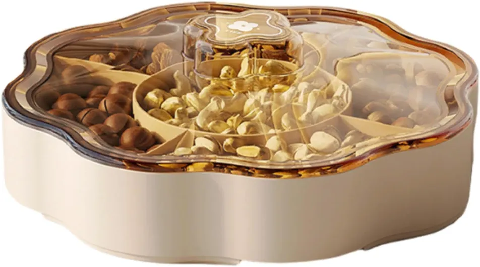 Distributeur de bonbons à 5 compartiments, boîte de rangement élégante pour fruits secs avec couvercle, support pour fruits secs, plateau de service pour apéritifs Couleur Crème 1 estante