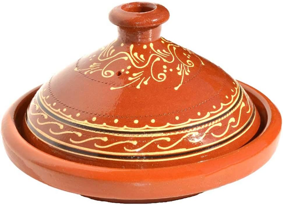 Tajine original du Maroc en terre cuite émaillée Tuareg - Diamètre : 26 cm - Pour 2 à 3 personnes - Fabriqué à la main en Marrakech