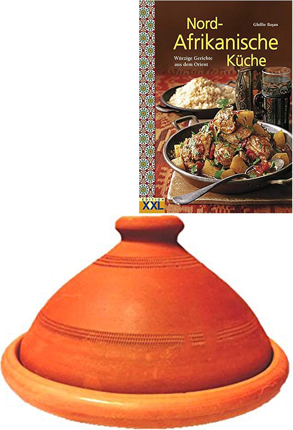 Plat à tajine artisanal Ø 30 cm + livre de recettes (français non garanti)