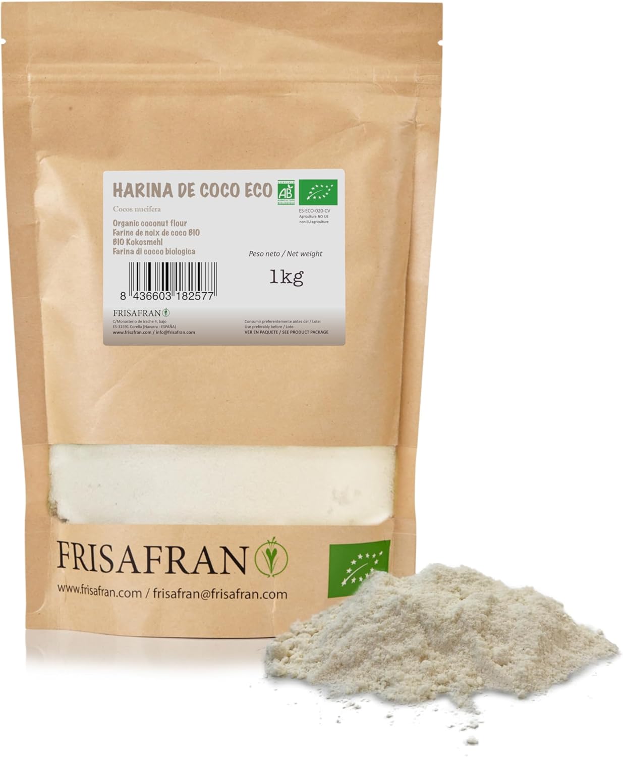 Farine de coco en poudre Bio 1kg - sans sucre - Farine sans gluten - faible teneur en glucides - 100% végétalien - Sans Oeuf - vegan l pâtisserie et boulangerie - Produit brut biologique