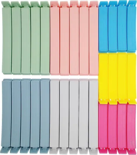 Yarall lot de 32 pinces à sachets alimentaires – pinces de fermeture pour sachets alimentaires, clips de cuisine à design incurvé pour stockage et congélateur, 2 tailles (11 cm x 20 et 7,8 cm x 12) Largo
