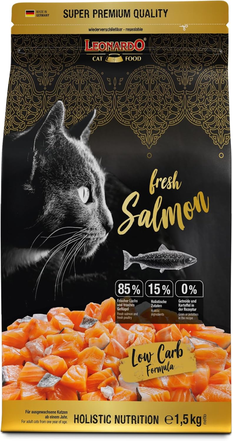 Fresh Salmon [1,5 kg] Nourriture pour Chats - Nourriture sèche avec 85% de Viande fraîche pour Chats - Nourriture complète pour Chats Adultes de Toutes Races à partir de 1 an Saumon et volaille 1.5 kg (Lot de 1)