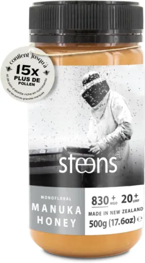 Steens Miel de Manuka - MGO 830+ - 100% certifié Miel Manuka cru pur UMF 20+ - Mis en pot et scellé en Nouvelle-Zélande - Manuka Honey 500 g 500 ml (Lot de 1)