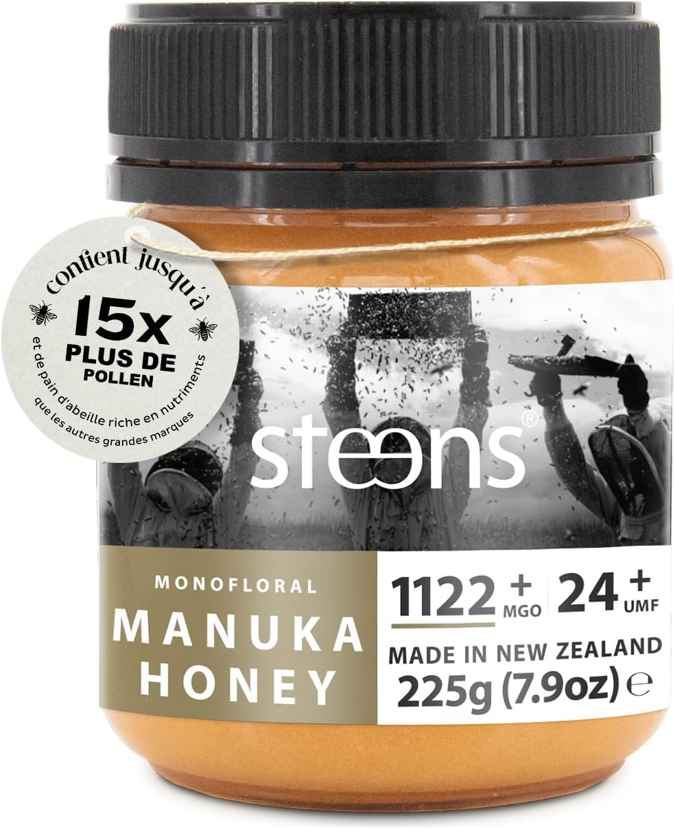 Steens Miel de Manuka - MGO 1122+ - 100% certifié Miel Manuka cru pur UMF 24+ - Mis en pot et scellé en Nouvelle-Zélande - Manuka Honey 225 g