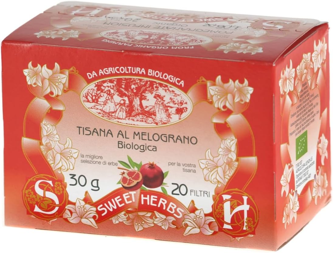 Sweet Herbs® - Tisane de grenade - Infusion Antioxydante Bio Grenade et Rose Musquée - 20 Filtres en Sachets Individuels (30 Gr)