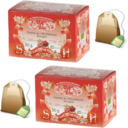 Sweet Herbs® - Tisane de grenade - Infusion Antioxydante Bio Grenade et Rose Musquée - 2 x 20 Filtres en Sachets Individuels (60 Gr)