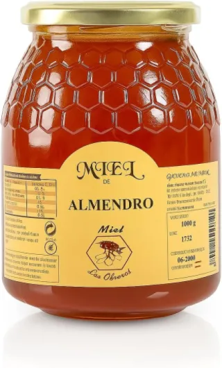 Miel D'Amandier 500 g, pur miel des abeilles - 100% naturel - Produit artisanal issu de notre propre récolte - Saveur douce - Délicieux miel, d'une couleur ambrée très claire, blanc.