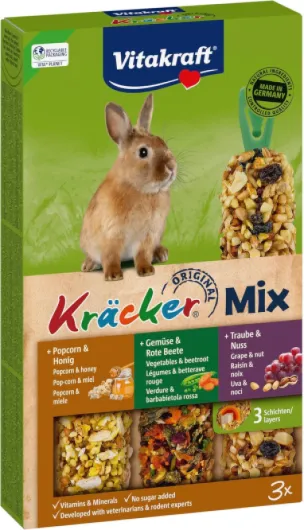 Kräcker Mix, Bâtonnets À Grignoter Pour Lapins Nains, Avec Pop-Corn Et Miel, Légumes Et Betterave Rouge, Raisin Et Noix, Sans Sucre Ajouté Ni Céréales (1X 160G) Lapin 160 g (Lot de 1)