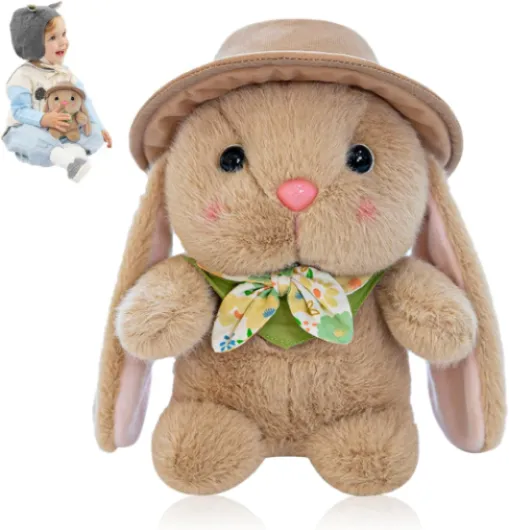 Lapin de Pâques en Peluche 23cm Avec Oreilles Tombantes - Poupée Pour Filles et Garçons - Cadeau d'Anniversaire (Brown) Marron