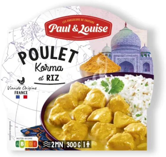 Paul & Louise Poulet Korma et son riz 300g - Prêt en 2 min - 100% viande origine France 300 grammes