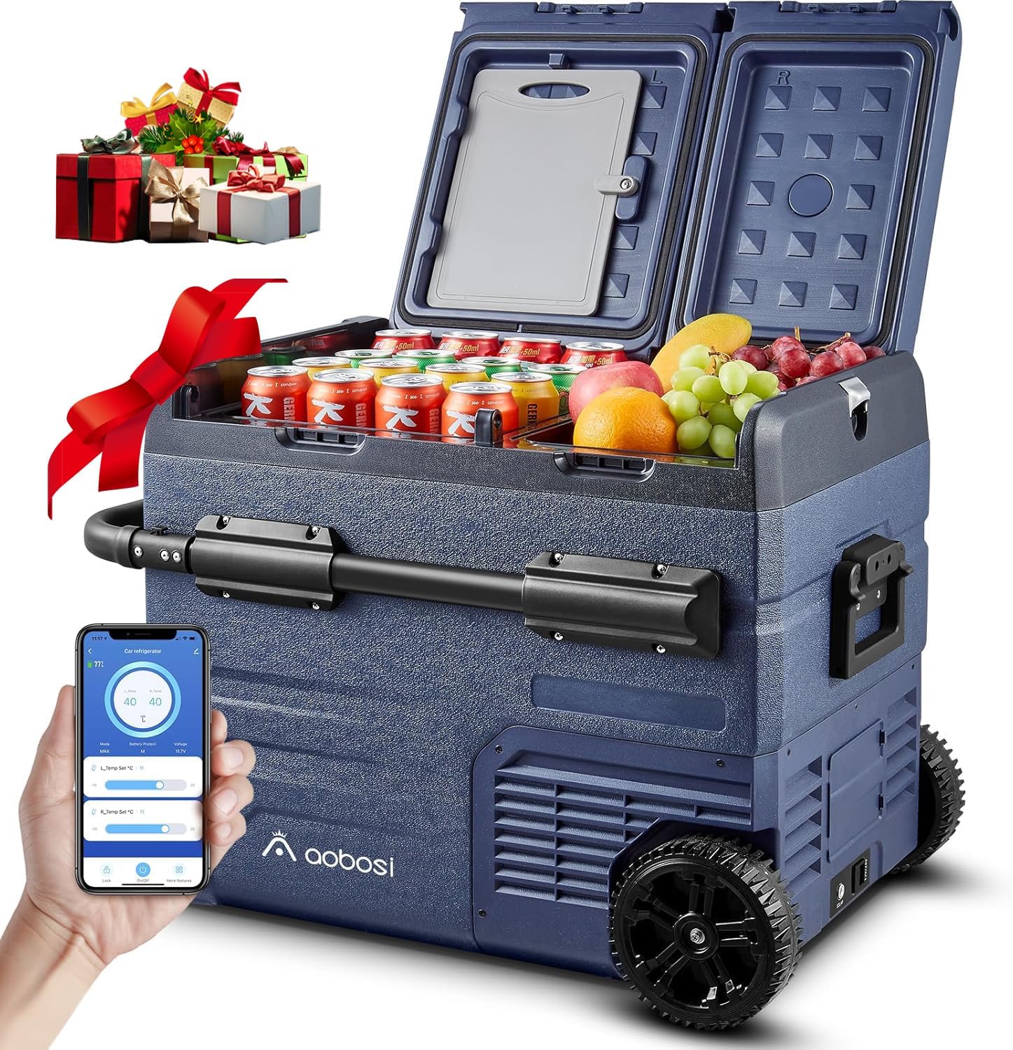 45L Glaciere Electrique, Bi-Zonal, Glaciere a Compression Avec APP, Chargement Par USB, Eclairage Par LED, 12/24 V et 100-240 V, -20°C à 20°C, Avec Roues, Pour De Nombreux Modèles De Véhicules 45L(bleu)