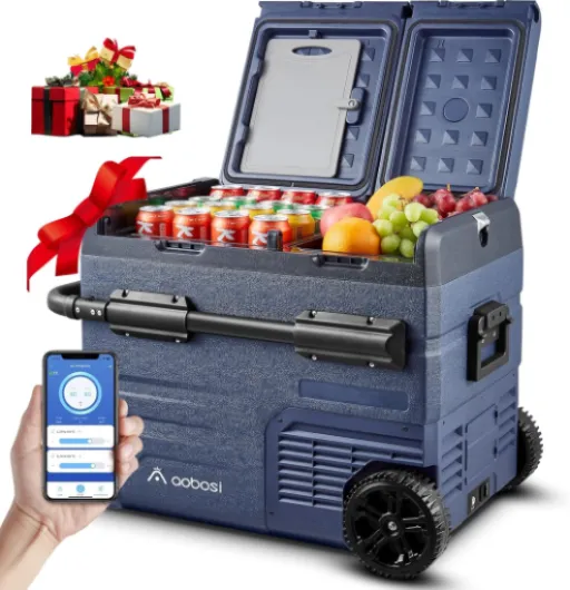 45L Glaciere Electrique, Bi-Zonal, Glaciere a Compression Avec APP, Chargement Par USB, Eclairage Par LED, 12/24 V et 100-240 V, -20°C à 20°C, Avec Roues, Pour De Nombreux Modèles De Véhicules 45L(bleu)