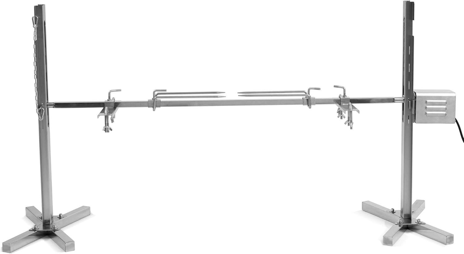 Barbecue à cochon de lait BBQ-Toro avec moteur - réglable en hauteur - électrique - en acier inoxydable – Set de broche pour feu de camp, camping et jardin - rôtisserie