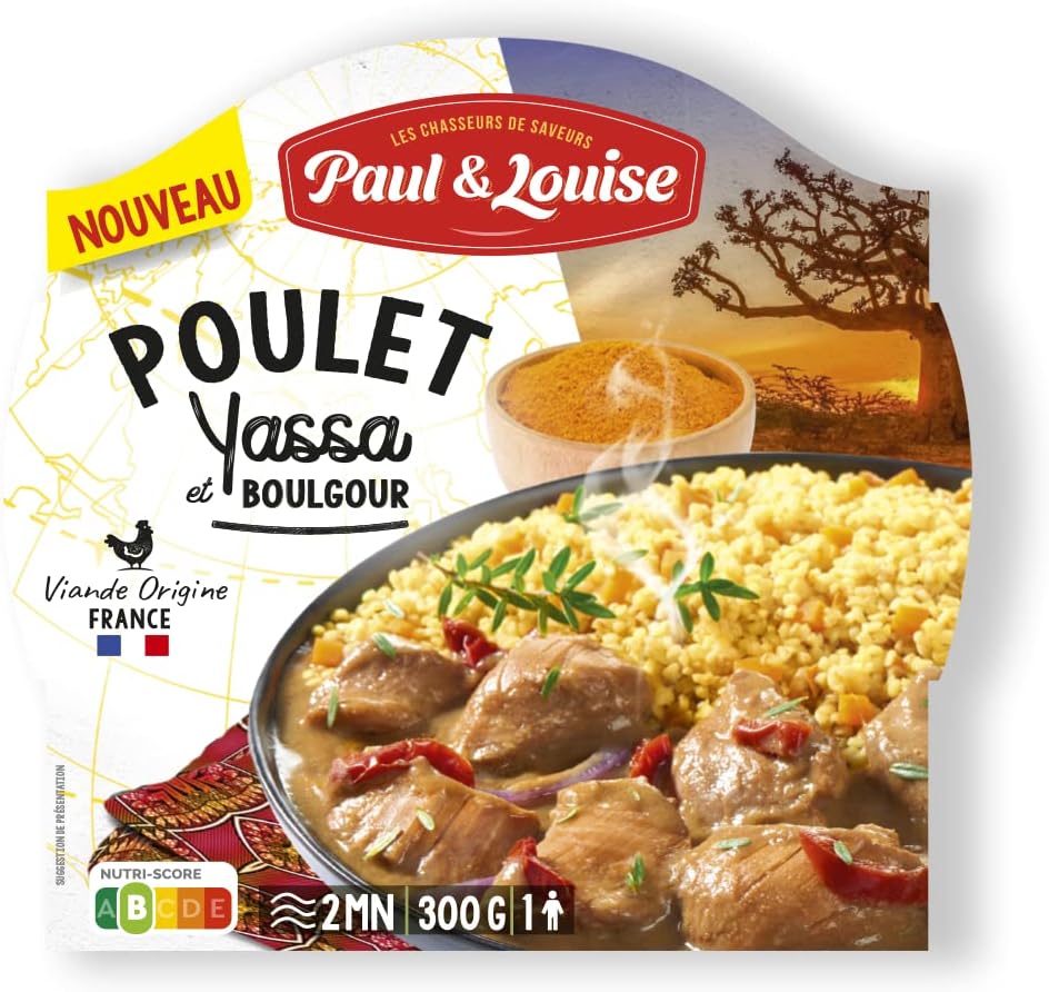 Paul & Louise Poulet Yassa et son Boulgour - 300g - 100% viande origine France - Plat typique du Sénégal