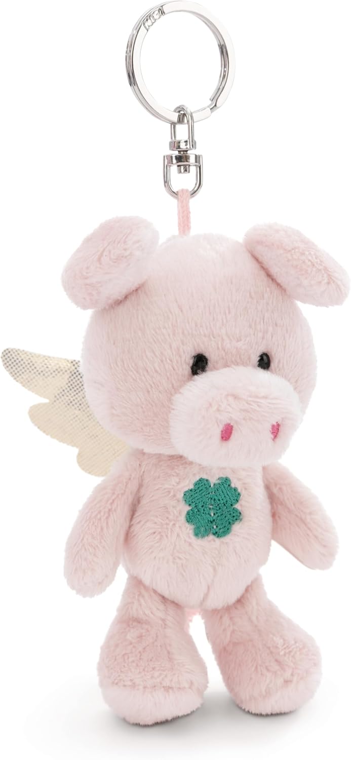 Porte-clés Ton Ange Gardien Cochon avec Trèfle 10cm Rose - Pendentif Animal avec Anneau métallique pour accrocher aux clés, à la Corde, au Sac et Plus Encore