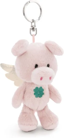 Porte-clés Ton Ange Gardien Cochon avec Trèfle 10cm Rose - Pendentif Animal avec Anneau métallique pour accrocher aux clés, à la Corde, au Sac et Plus Encore