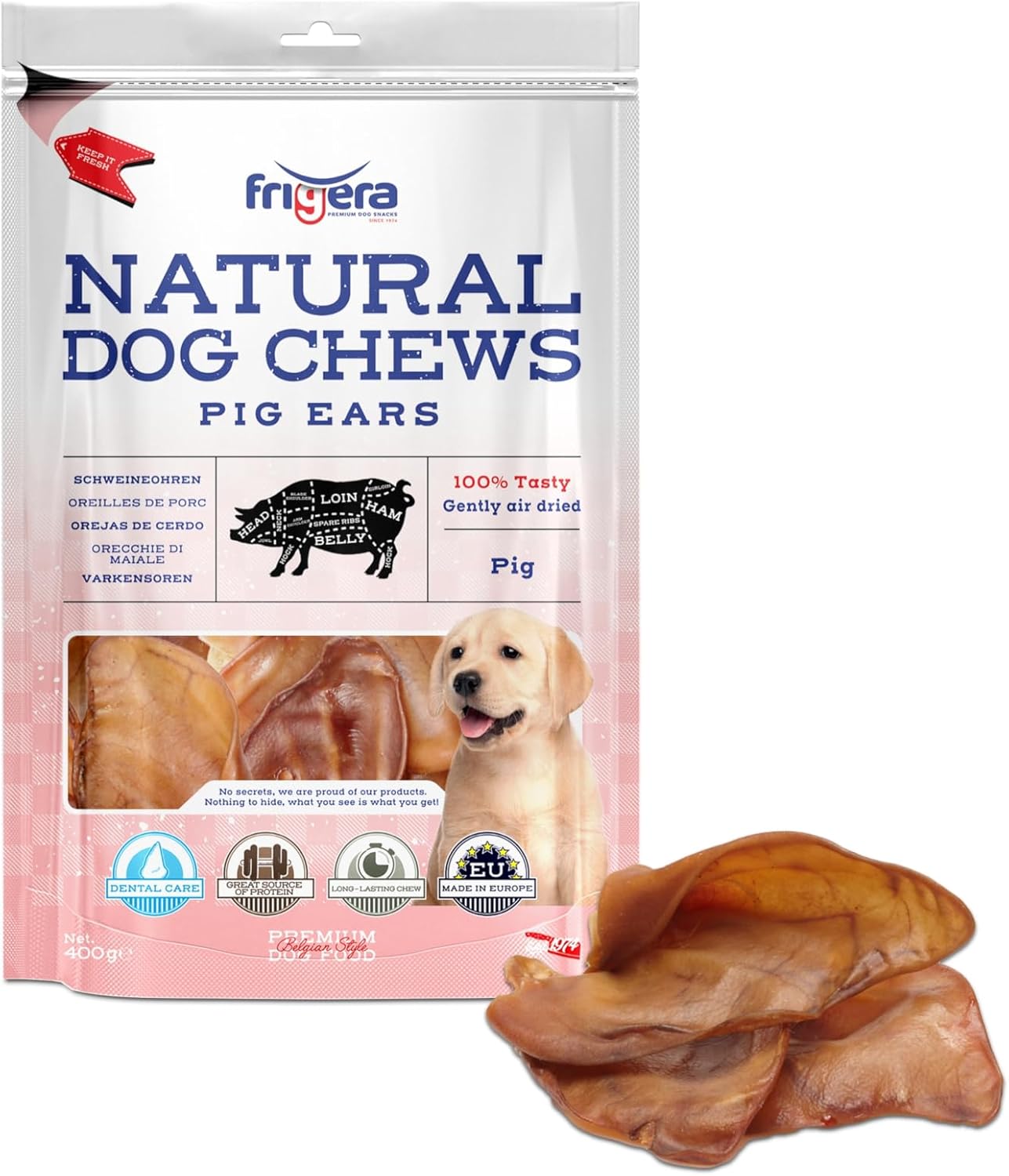 Oreilles de Porc 400g – Friandises Naturelles et Riches en protéines pour Chiens, Snacks de qualité sans additifs Porc 400 g (Lot de 1)