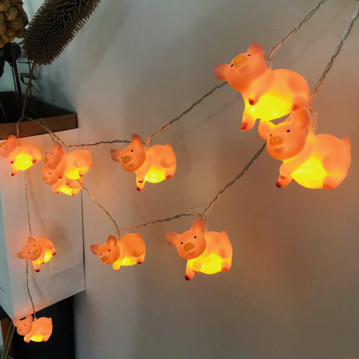 Jolies Guirlandes Lumineuses en Forme de Cochon,Porcin Décoratif Fée Lampe Alimenté par Batterie pour Fête, Noël, Halloween, Mariage (1.65m/10led, Cochon de lait) 1.65m/10led Cochon de Lait