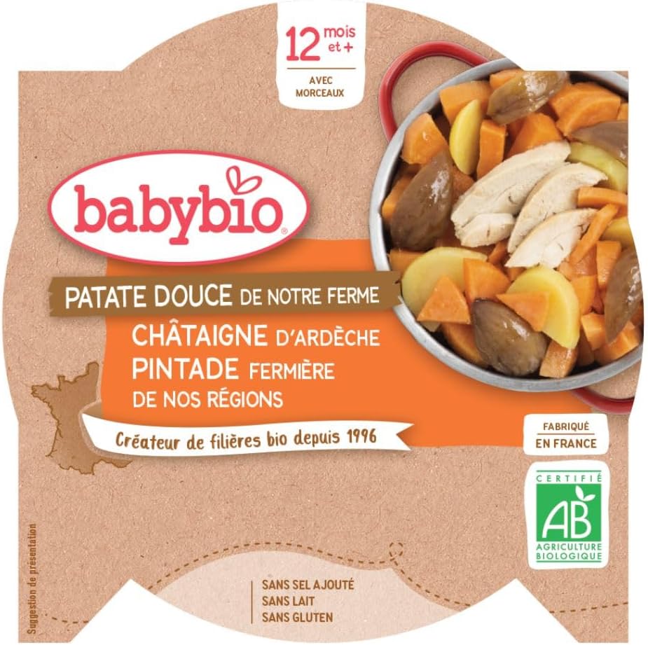 Patate douce de notre ferme châtaigne d'Ardèche pintade 230g Midi 230 g (Lot de 1) Patate Douce, Chataîgne & Pintade