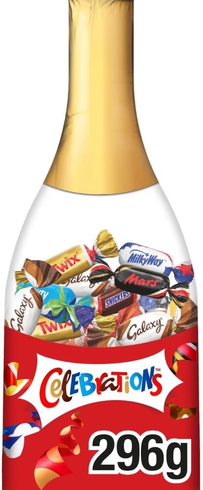 Bouteille avec Assortiment de Mini Chocolats au Lait 296g - Chocolats de Pâques Individuels - SNICKERS, TWIX, MARS, MALTESERS, BOUNTY et autres 90mm x 285mm