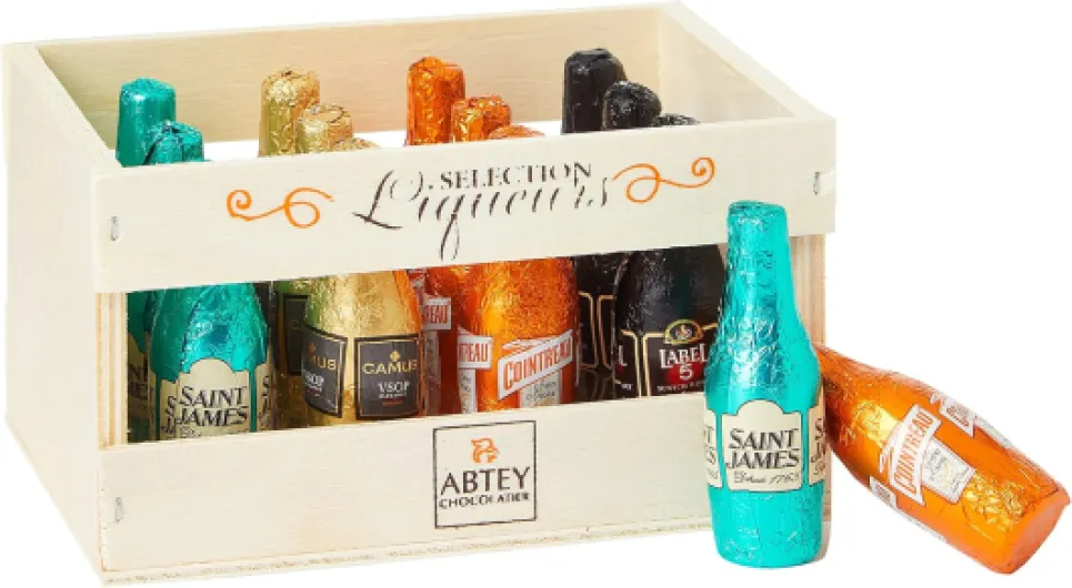 Chocolats à la liqueur Abtey - 12 bouteilles en cagette bois 155g