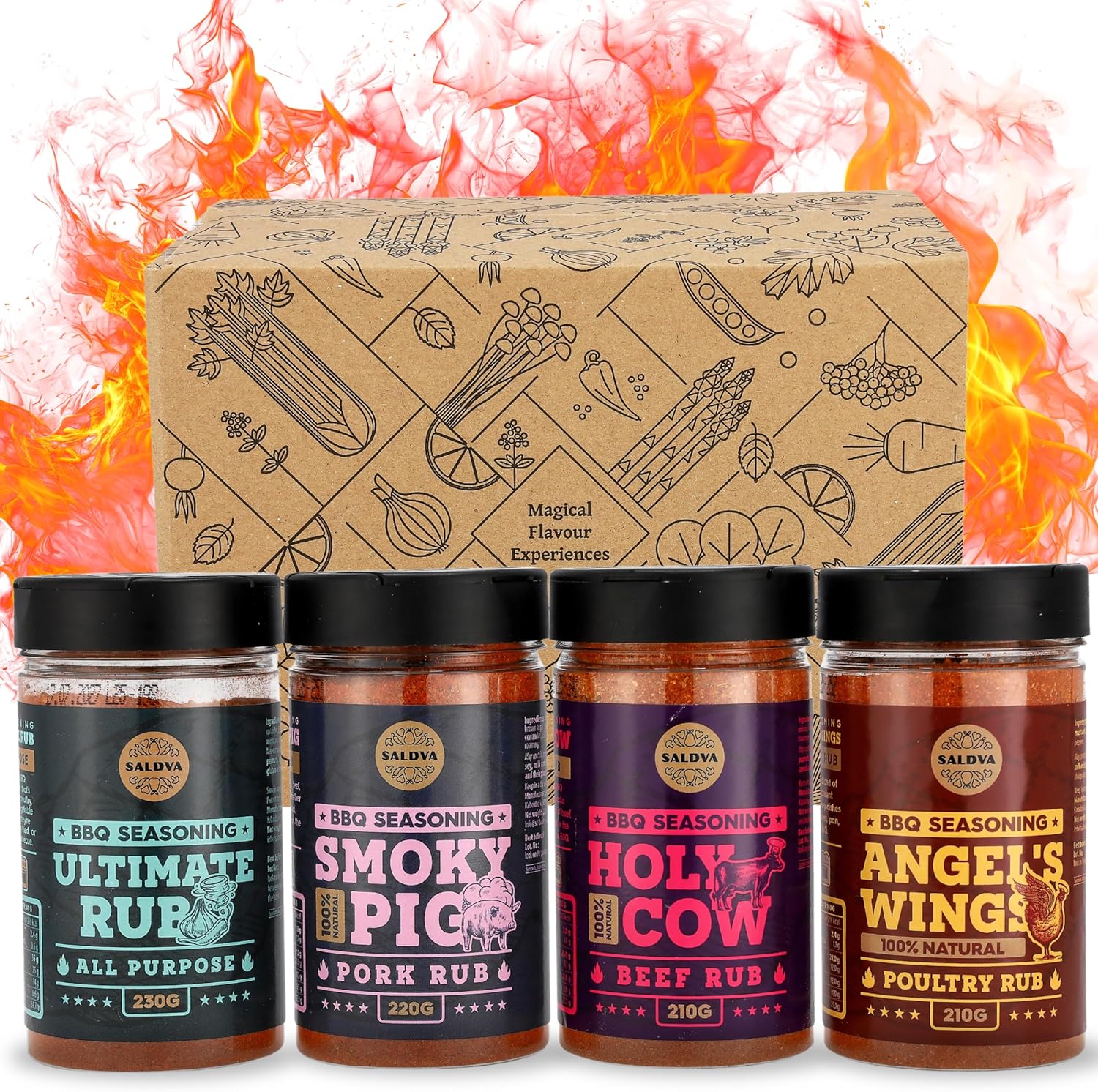 Sélection classique d'assaisonnements pour barbecue de qualité supérieure – Holy Cow, Angel's Wings, Smoky Pig, Ultimate Rub BBQ Rubs - Paquet de 4 - 100% Naturel - Excellent cadeau gourmand Pack de 4 : Classique