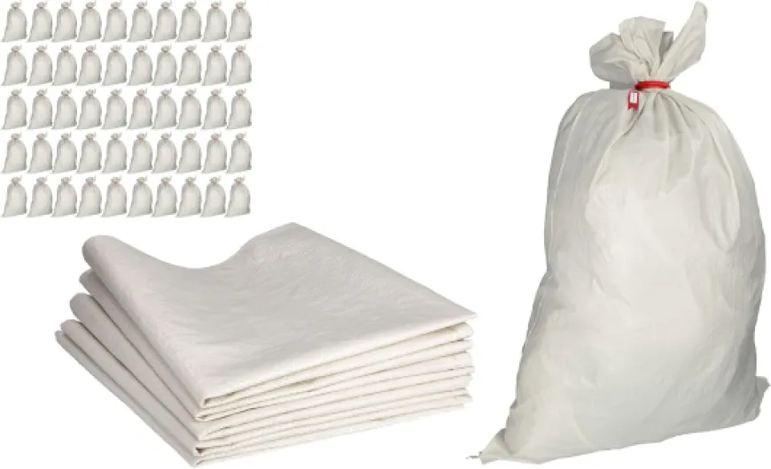 Sac à Gravat - Sacs en Polypropylène Alimentaire pour Cereale Chantier Riz et Grain, 50x Tissu PP 105x65 cm Agricole pour Charbon Stockage Ble Maïs Farine Sable et Déchets, Tissé 50 kg 1 unité (Lot de 50) 50 Kg - Blanc