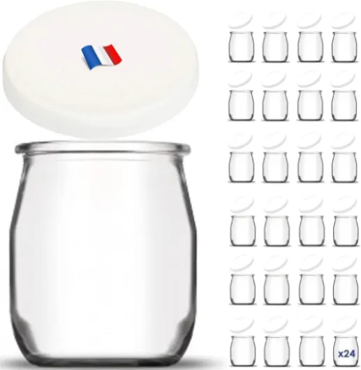 SPECIAL-DAY 24 pot de yaourt en verre avec couvercles hermetique verrine en verre pour tout yaourtièrepetit pots bebe longue conservation 125g- Lot de 24 pots avec 24 couvercles
