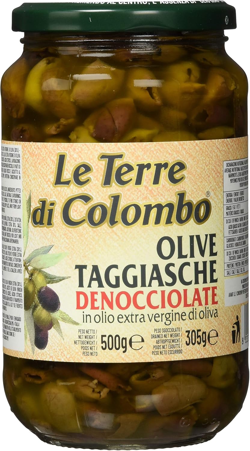 Olives Taggiasca Dénoyautées - Conservées dans de l'Huile d'Olive Extra-Vierge (36 %) - 500 g Taggiasca 500g