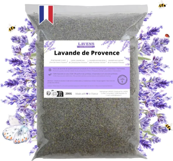 Fleurs de Lavande séchée - Origine Provence 200G - Lavande en Vrac idéale pour Sachet parfumé, Pot-pourri - Qualité supérieure et Parfum Frais.